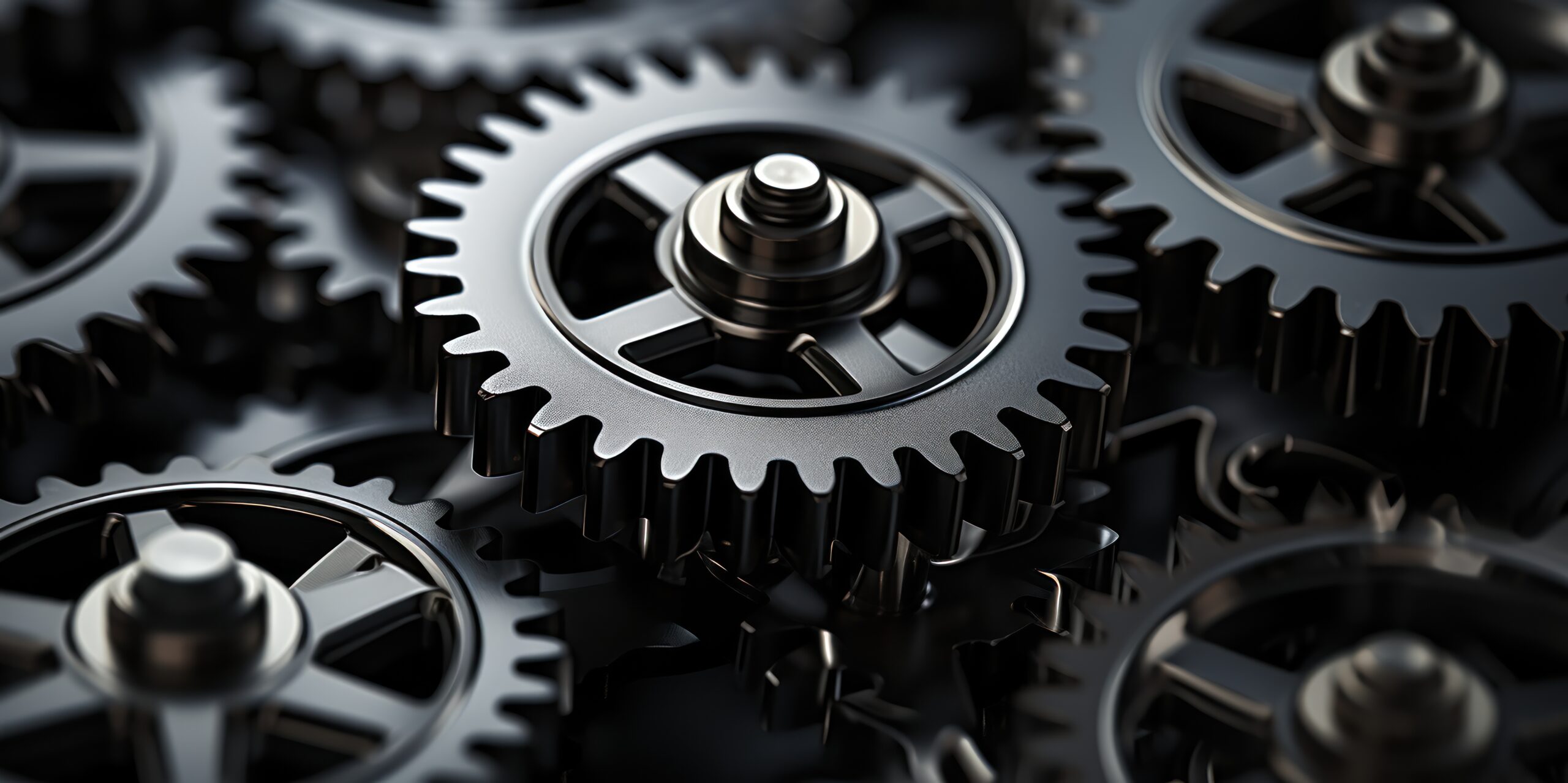 Close-up of gears and cogs, symbolizing industry mechanics.